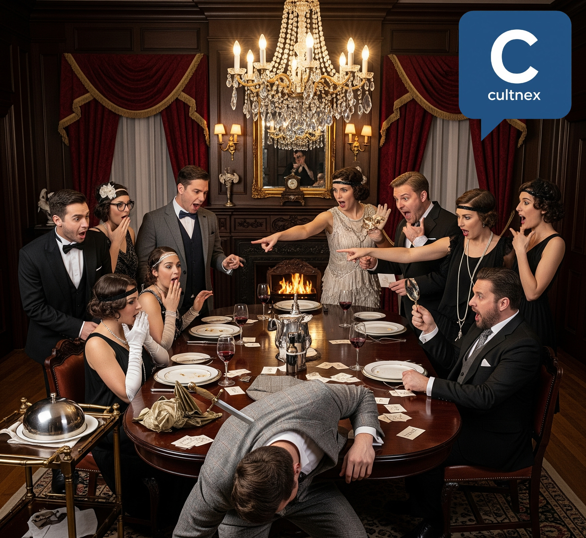Gruppe löst gemeinsam einen Fall bei einem spannenden Krimi-Dinner